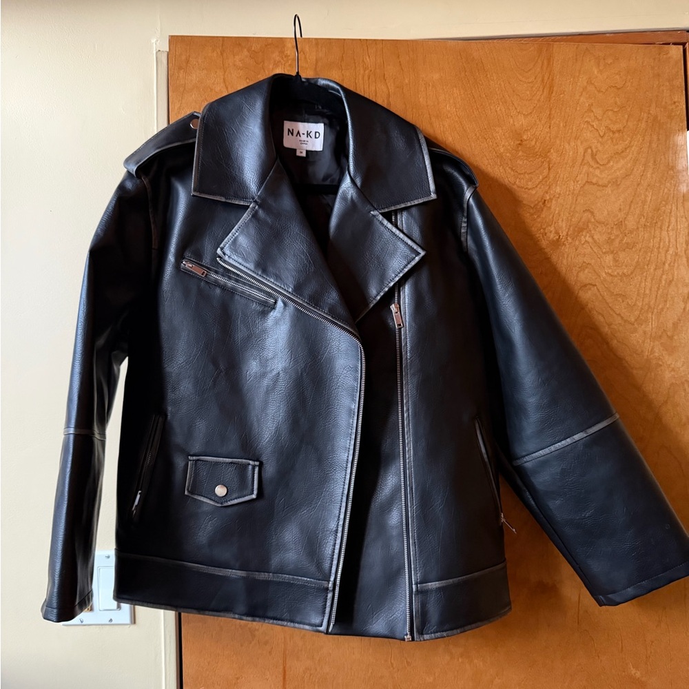 NA-KD Black Faux Leather Jacket - Women's Classic Biker